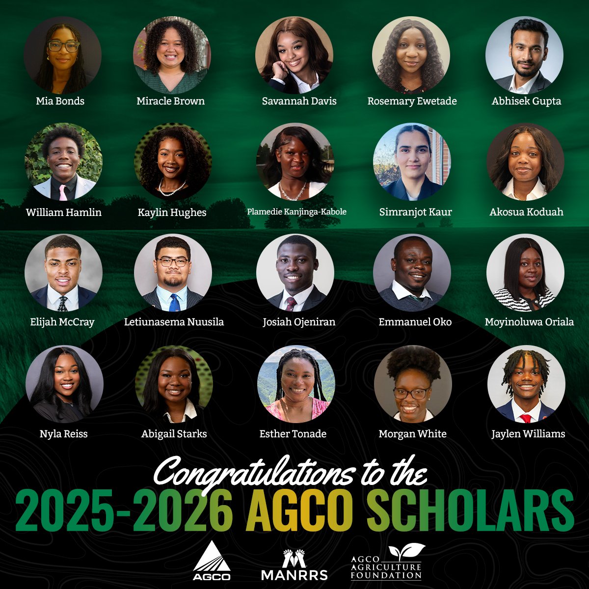 Congratulations to the 2025-2026 AGCO Foundation Scholars!
